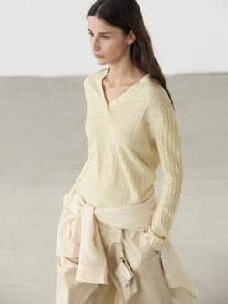 Massimo Dutti Вязаный льняной свитер с пуговицами, ванильный