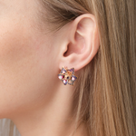 Серьги «Гардении» с английским замком из красного золота с фианитами и эмалью