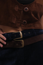 Брюки из вельвета с двойным ремнем