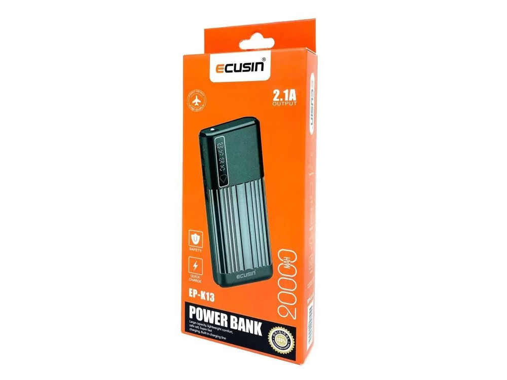 Внешний аккумулятор (Power bank) 3 USB Ecusin  20000 mAh  с фонариком