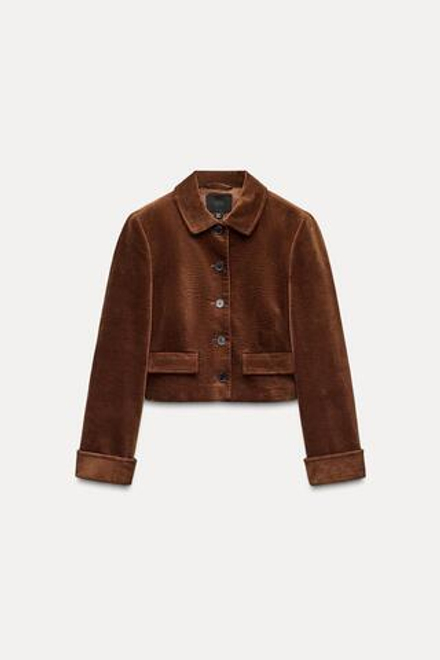 ZARA ЖАКЕТ КОРОТКИЙ ИЗ БАРХАТА, КОРИЧНЕВЫЙ