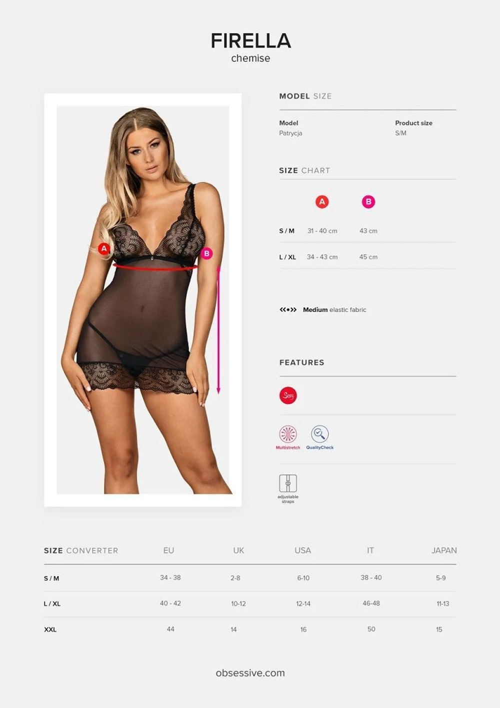 Эффектная полупрозрачная сорочка Firella (Размер: S-M) (Цвет: черный)