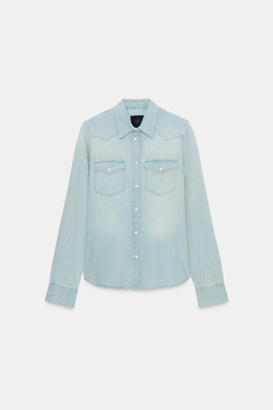 ZARA ДЖИНСОВАЯ РУБАШКА С ЭФФЕКТОМ ПОТЕРТОСТИ — ZW COLLECTION, ГОЛУБОЙ