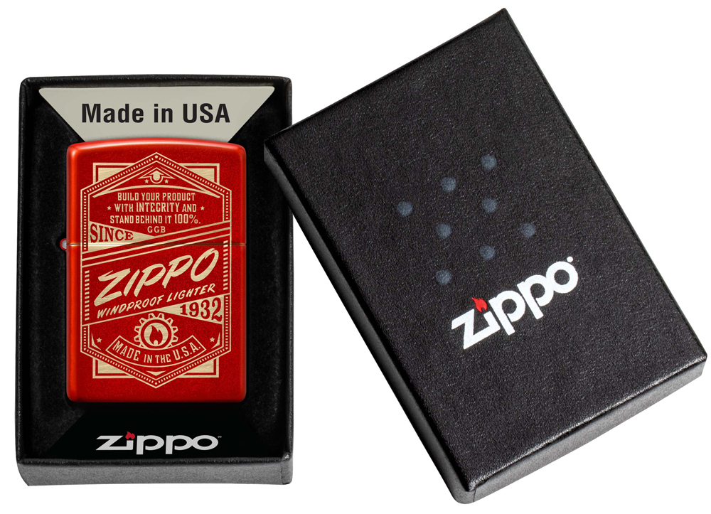 Зажигалка Zippo Classic с покрытием Metallic Red, латунь/сталь, красная, 38x13x57 мм