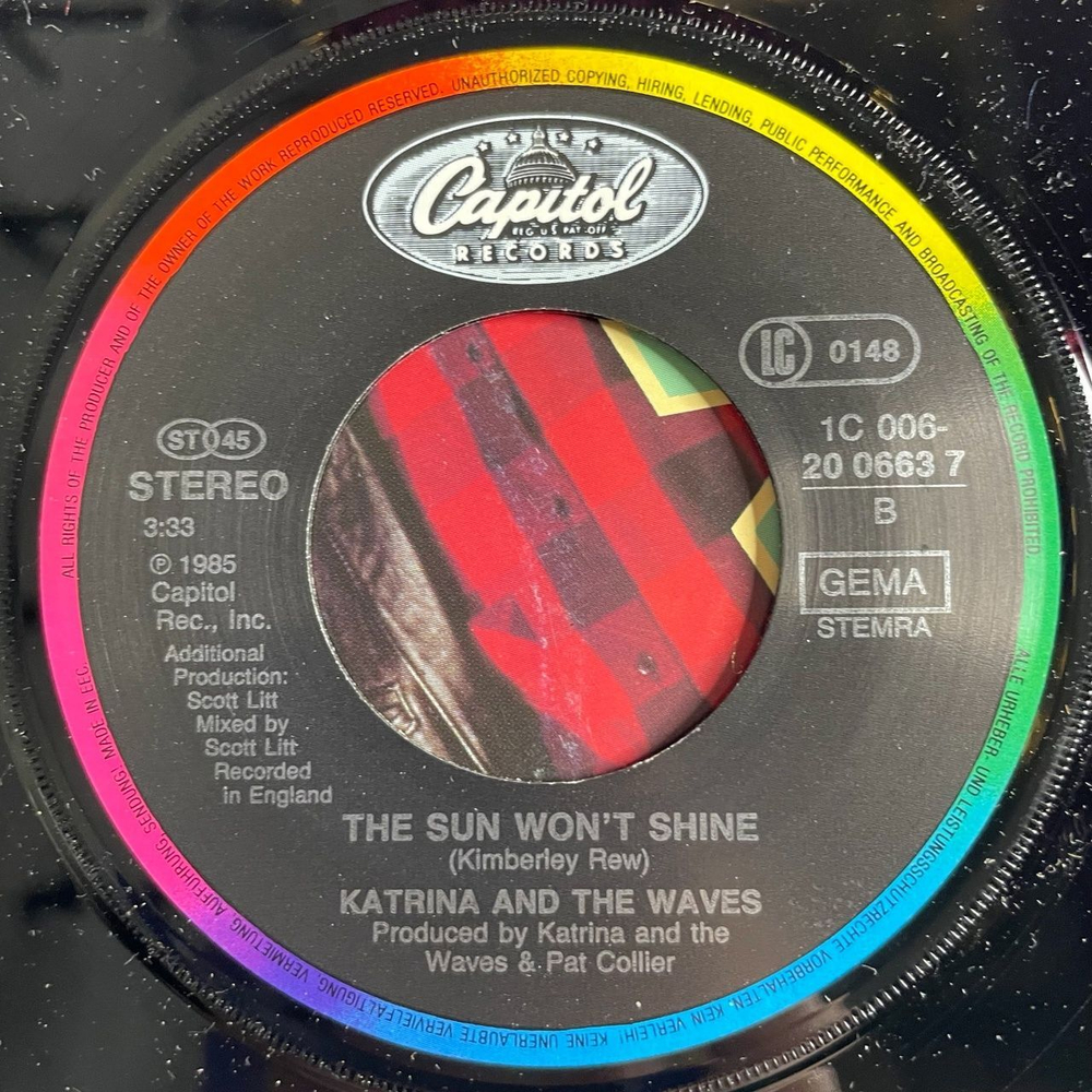 Винтажная виниловая пластинка LP Katrina And The Waves Red Wine And Whisky (Germany 1985) 7 дюймов, 45 RPM, Single