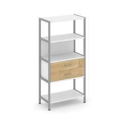 Shelf System Односекционный стеллаж четырехярусный с ящиками SN.STM-412 Белый/Тиквуд Светлый/Металл