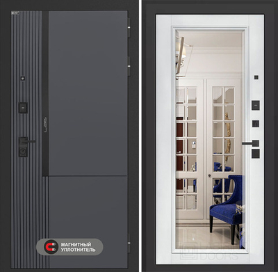 Входная дверь Лабиринт Лаб 2 Про - Зеркало фацет Белый софт