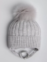 Шапка зимняя вязаная с помпоном на завязках