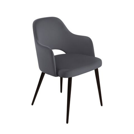 Стул William с подлокотниками, бархат серый 27/ черный конус