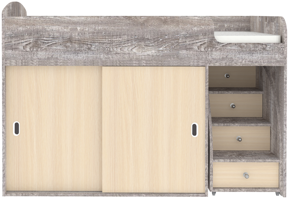 Кровать-чердак КарИВи Малыш Купе Бетон  Дуб Молочный