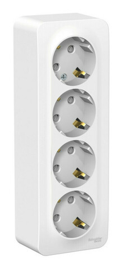 Розетка BLANCA наружная 4-я с заземлением со шторками с изоляционной пластиной 16А 250В