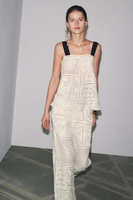 ZARA БРЮКИ В СТИЛЕ ПЭЧВОРК С ВЫШИВКОЙ — ZW COLLECTION, ЭКРЮ