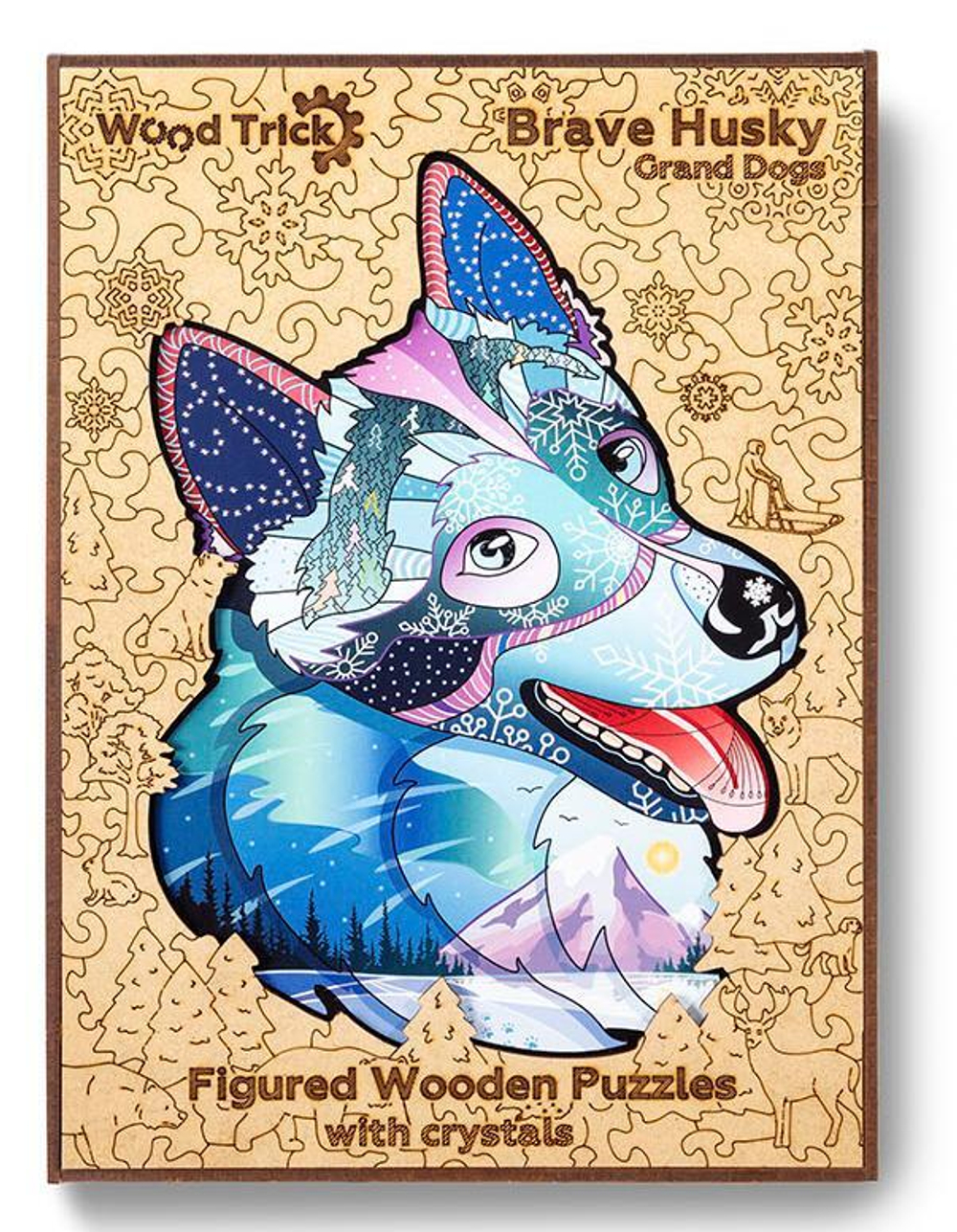 Деревянный пазл Wood Trick Храбрый Хаски с кристаллами Swarovski ® (48x35 см)