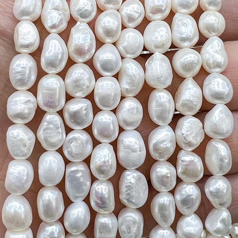 Жемчуг 2А речной бусины 8-9 мм, на нитке 38 см