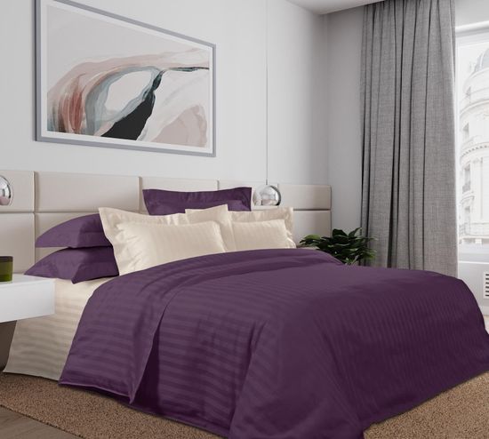 Двуспальный с европростынёй комплект постельного белья Смузи Страйп-сатин