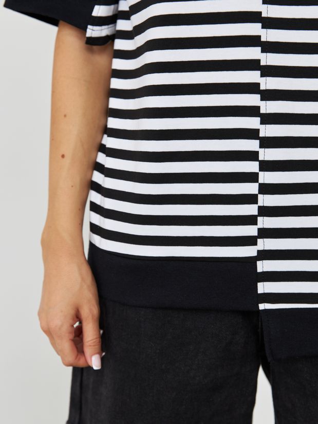 Футболка комбинированная,  а-симметричный низ, черно-белая