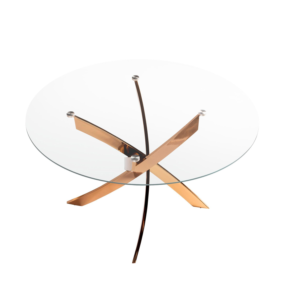 Круглый обеденный стол 1169 из стекла и стали цвета розового золота Ø120