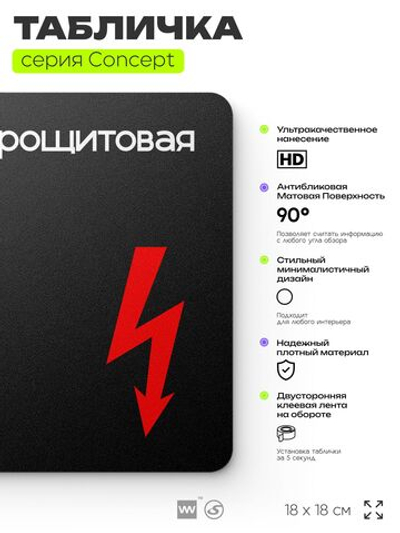 Табличка Электрощитовая, на дверь и стену, навигационная и информационная, серия CONCEPT, 18х18 см, Айдентика Технолоджи