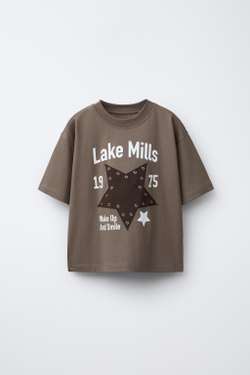 ZARA ФУТБОЛКА ЗВЕЗДА С ЛЮВЕРСАМИ, КОРИЧНЕВЫЙ