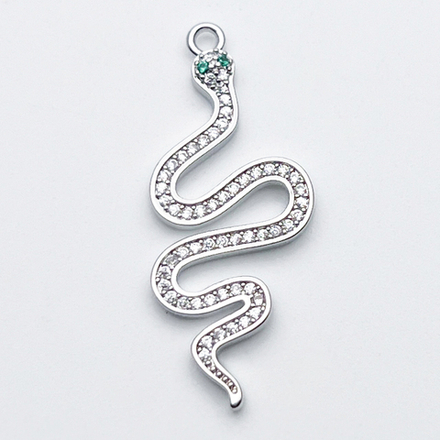 Подвеска Змея, цвет серебро (родий), фианиты, размер 34*14 мм, цена за 1 шт