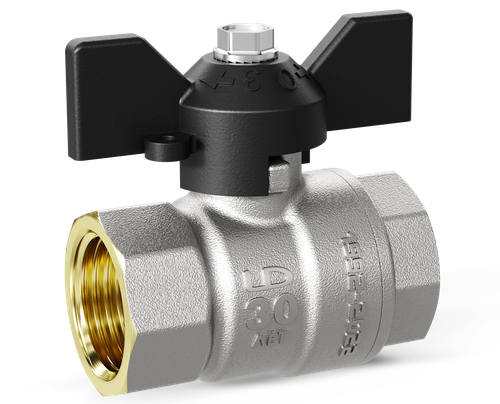 Кран шаровой латунный никелированный внутренняя/внутренняя резьба бабочка, LD Pride