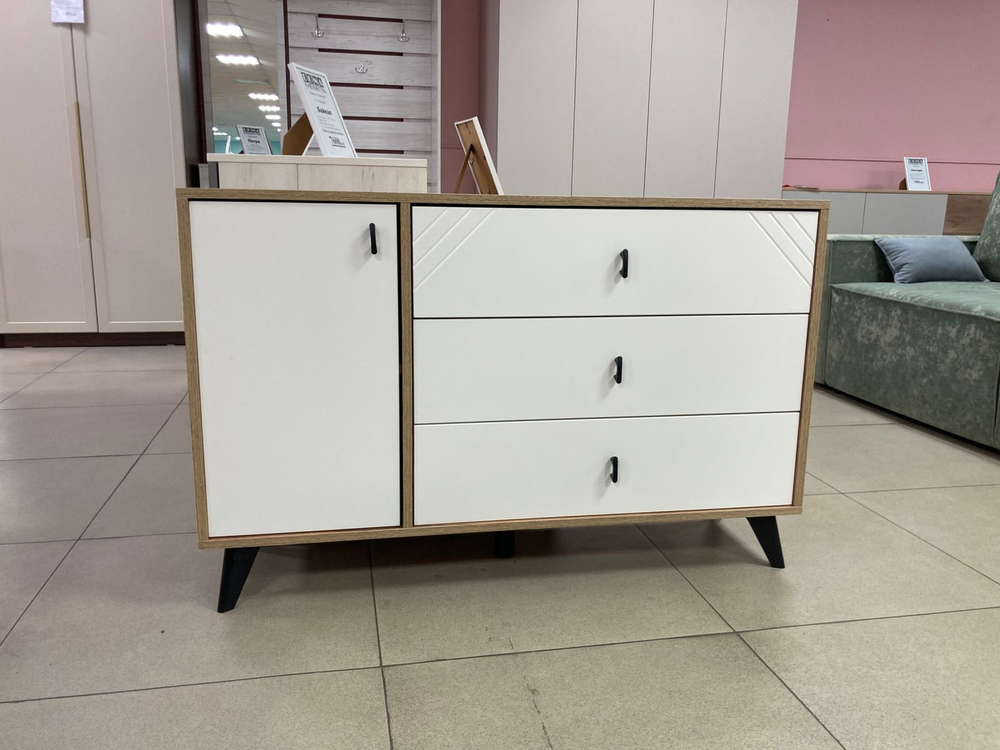 Комод 3 ящика со створкой «Байкал» Белый