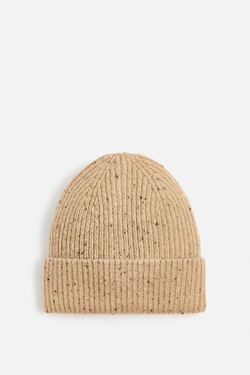 ZARA ШАПКА ИЗ РЕЛЬЕФНОЙ ПРЯЖИ, СВЕТЛО-КОРИЧНЕВЫЙ