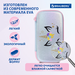 Пенал BRAUBERG SHINY, 1 отделение, 1 откидная планка, EVA, 22х13х4 см, "Unicorn", 271555