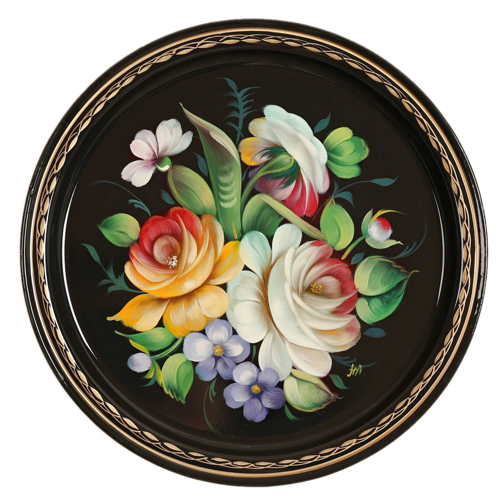 Жостовский поднос декоративный, размер 22 см (A5), металлический