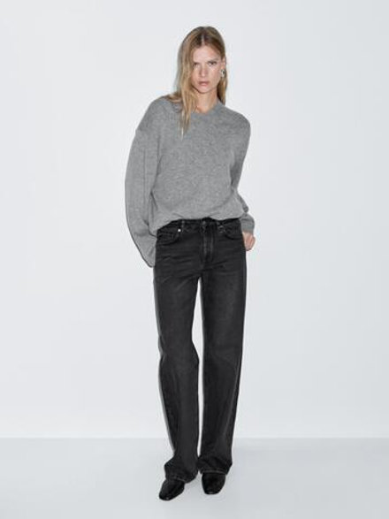 Massimo Dutti Джинсы со средней посадкой и широкими штанинами, черный