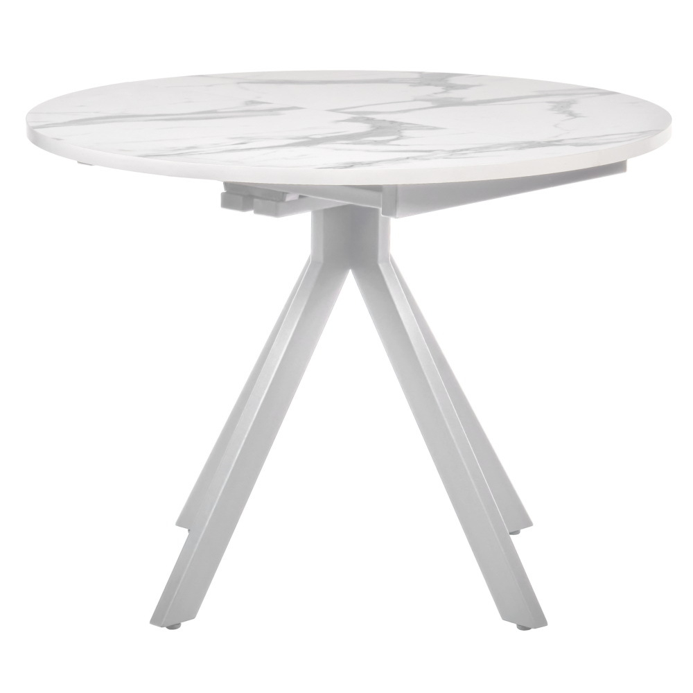 Стол Rudolf круглый раскладной 100-130x100x75см, белый мрамор, белый