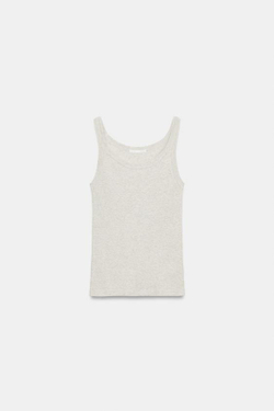 ZARA ТОП В РУБЧИК ИЗ ХЛОПКА, БЕЖЕВЫЙ МЕЛАНЖ