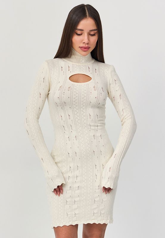 Платье мини вязаное с прорезями