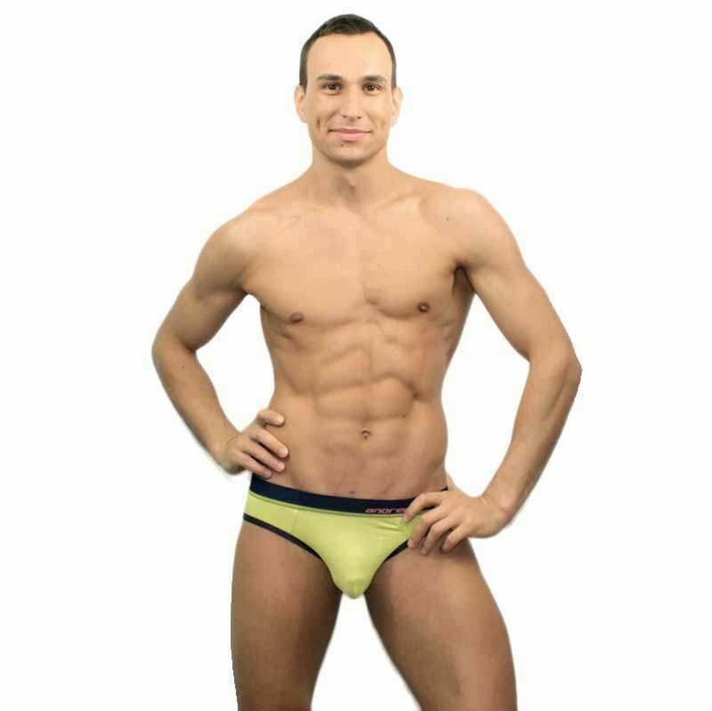 Мужские трусы брифы салатовые Andrew Christian Glow Almost Naked Quirk Yellow    AC84