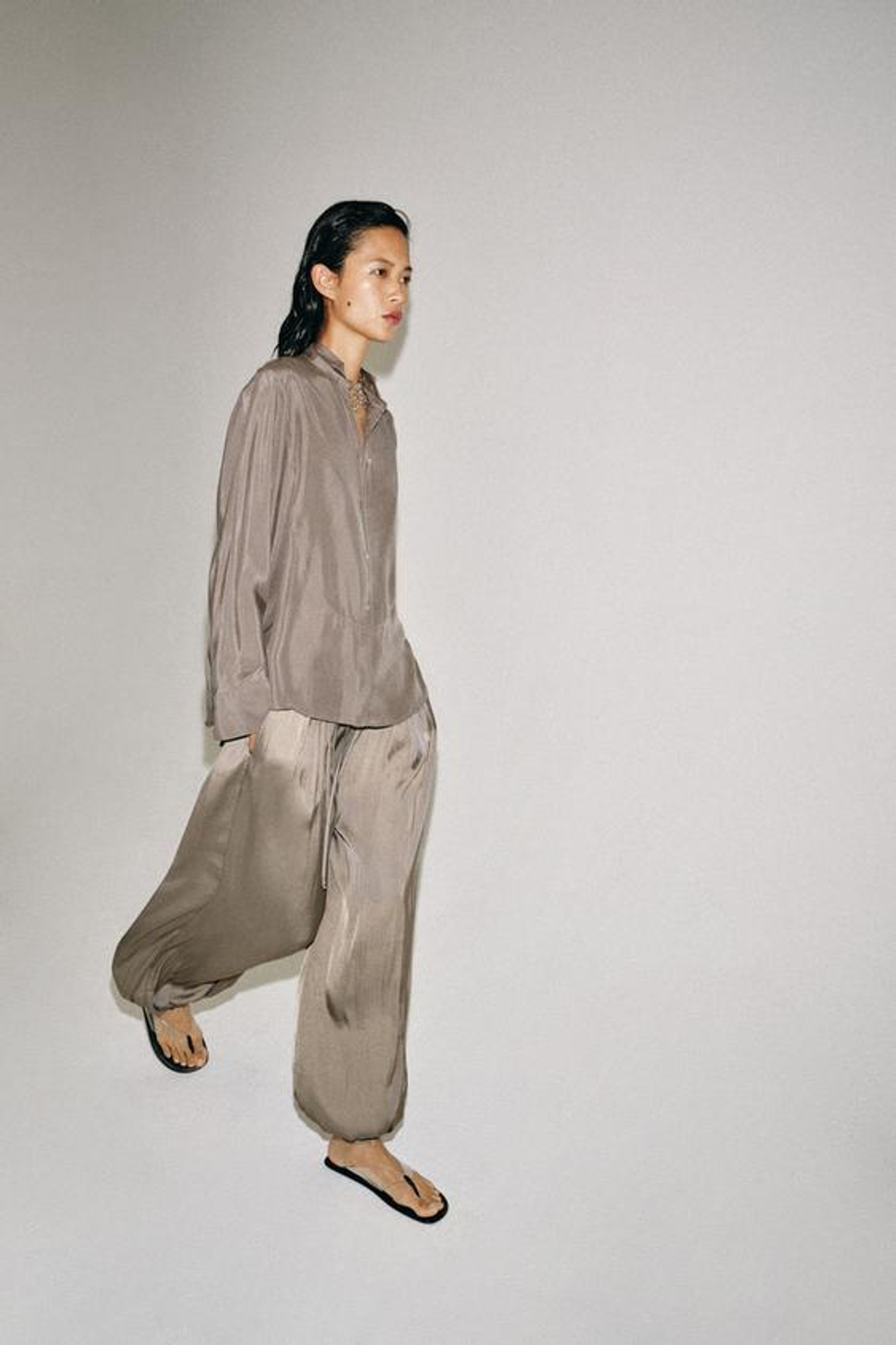 ZARA РУБАШКА ИЗ 100% ШЕЛКА — ZW COLLECTION, КОРИЧНЕВЫЙ