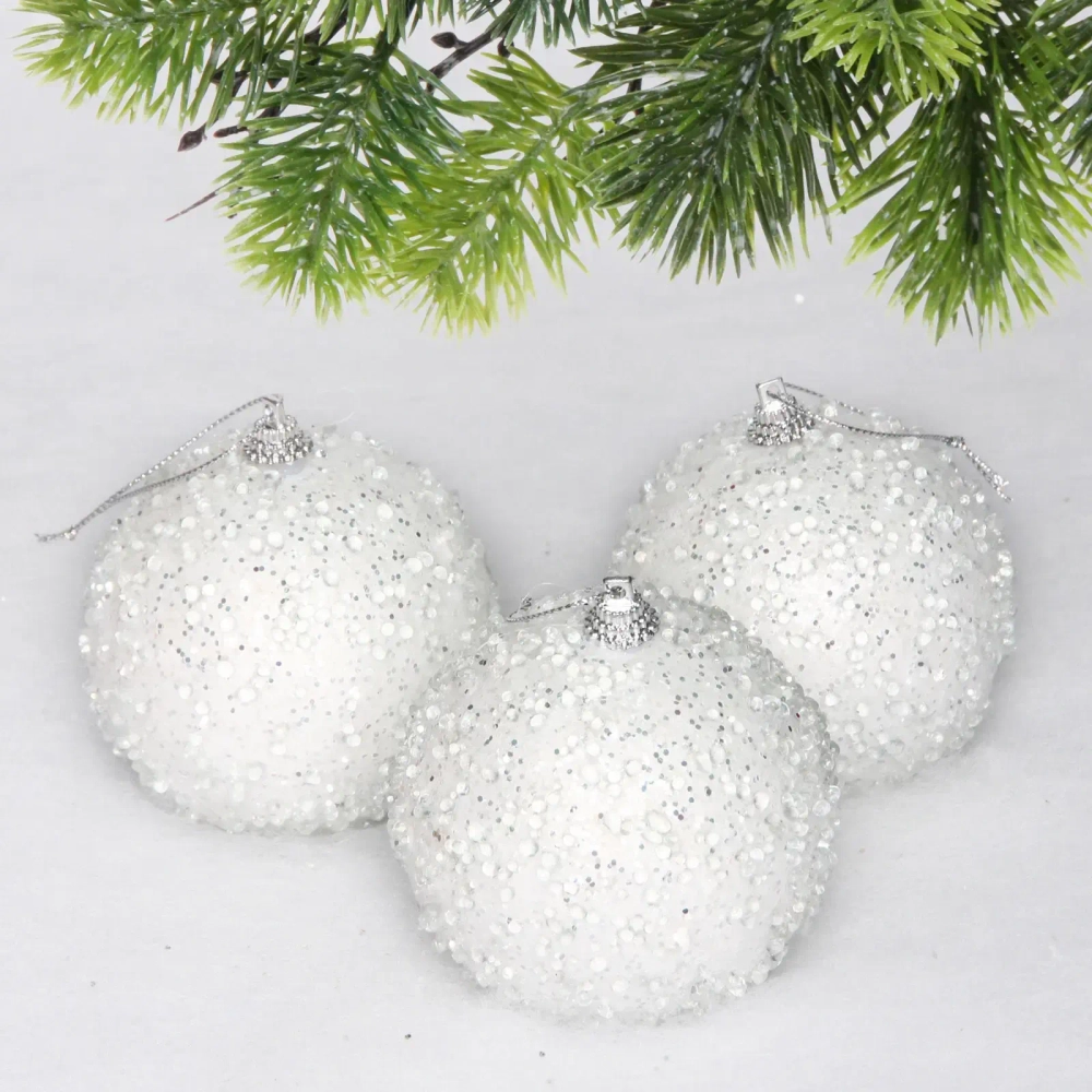 Новогодние шары «GLAME - Искра» 8 см (набор 3 шт), Белый