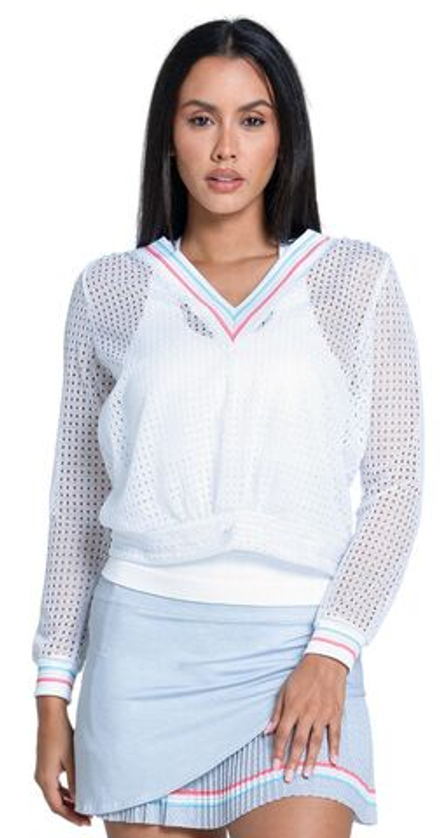 Женская теннисная футболка   Lucky in Love Retro Revival Stripe Pullover - white