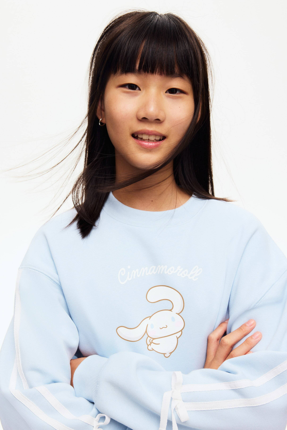 H&M Толстовка оверсайз с принтом, светло-голубой