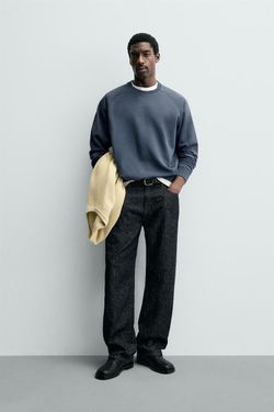 ZARA ТОЛСТОВКА С КРУГЛЫМ ВЫРЕЗОМ И ЭФФЕКТОМ ПОТЕРТОСТИ, СИНИЙ