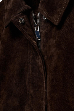 ZARA КУРТКА ИЗ 100% ЗАМШИ, ТЕМНО-КОРИЧНЕВЫЙ