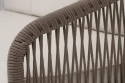 "Канны" диван 3-местный плетеный из роупа, каркас алюминий коричневый (RAL8016) муар, роуп коричневый круглый, ткань бежевая 035