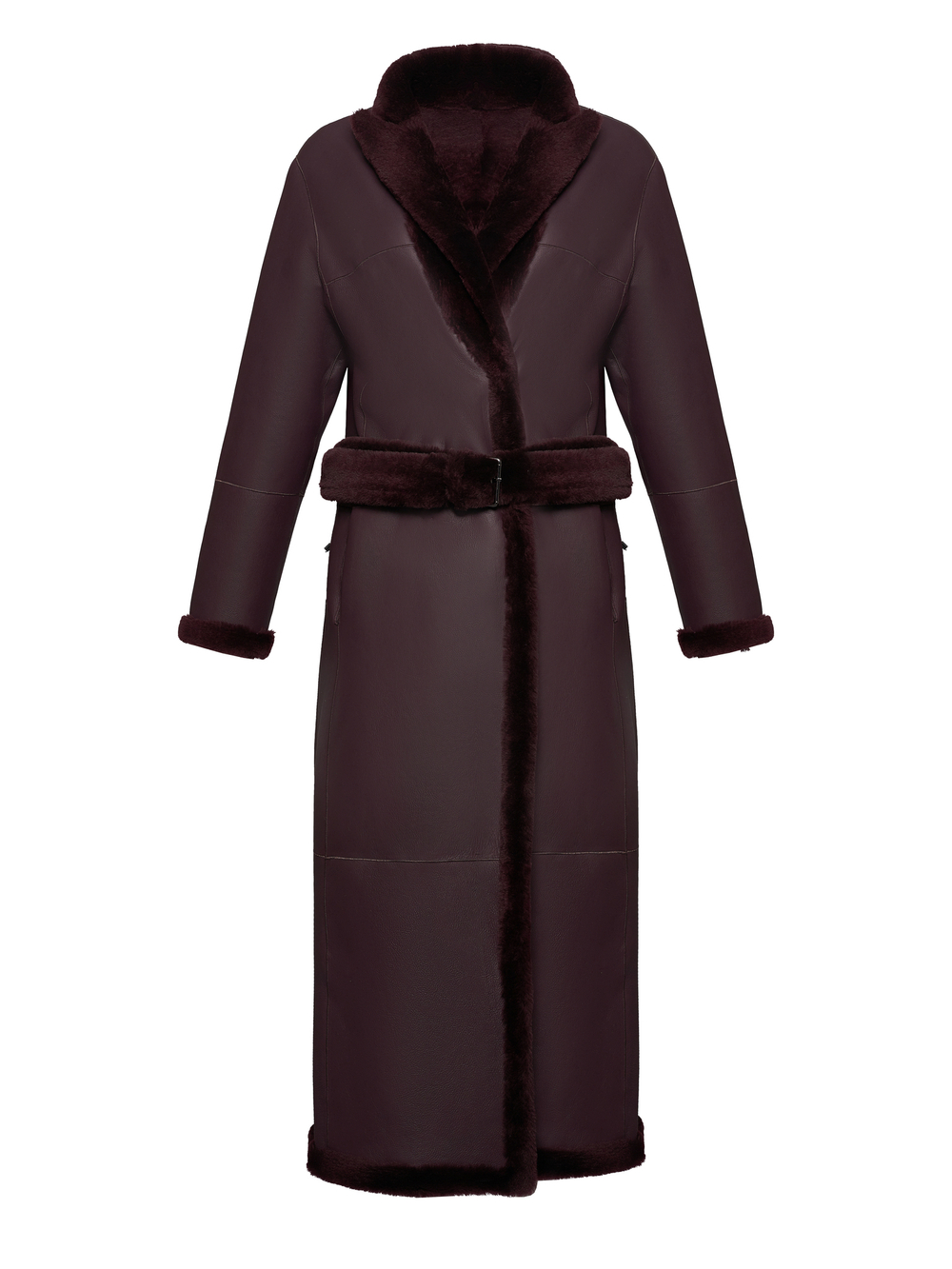 Двусторонняя дубленка из овчины в цвете бордо