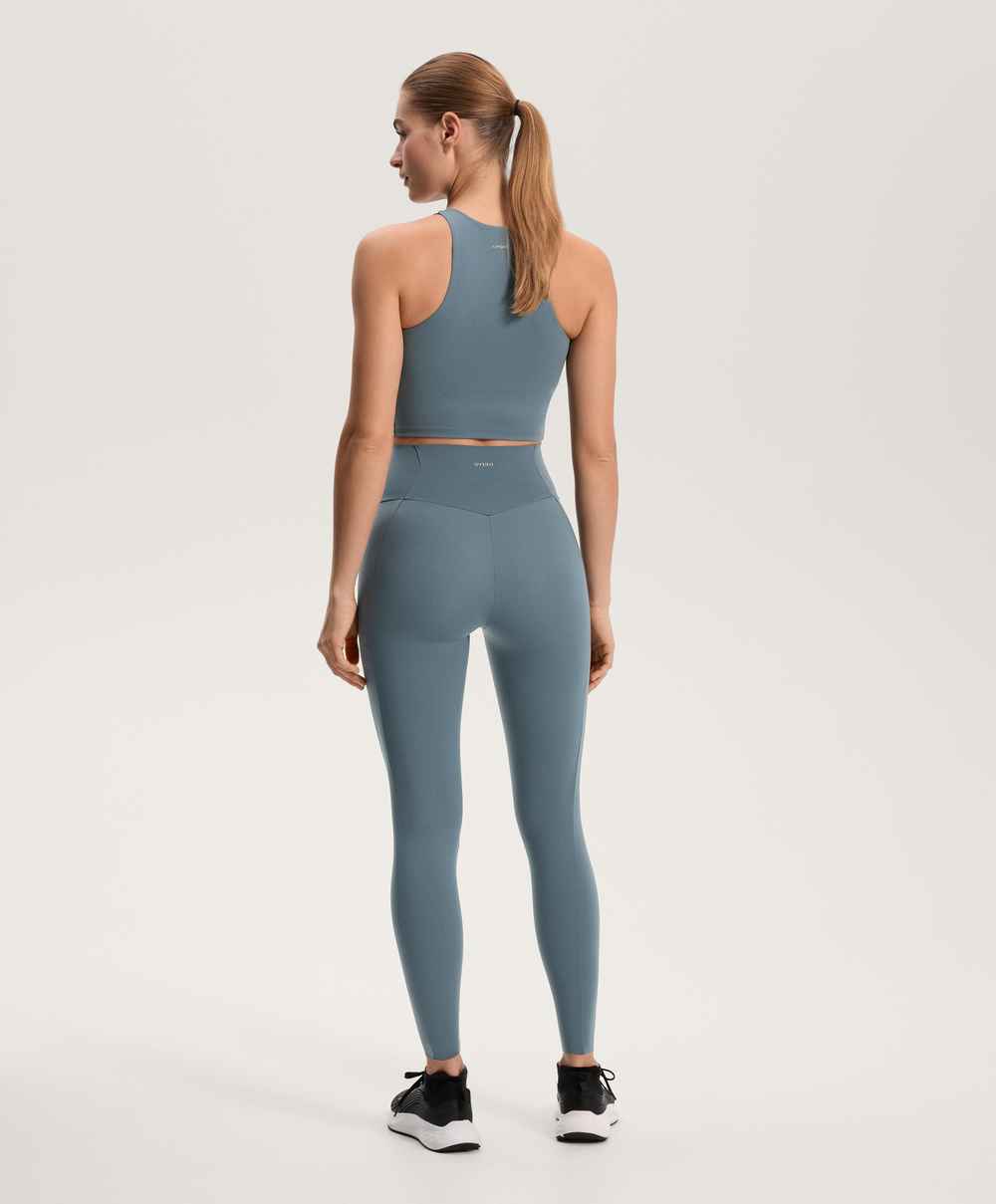 OYSHO Легинсы длиной до щиколотки с высокой посадкой и карманами, компрессионные, длиной 65 см, синеватый