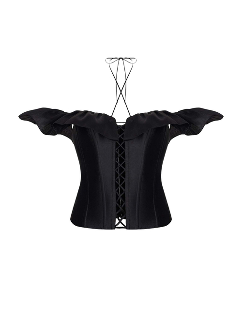 Tоп корсетного типа из тафты со шнуровкой и рюшем