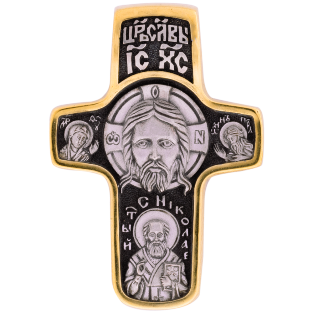 Крест нательный со Спасом Нерукотворным и Покровом Богородицы.