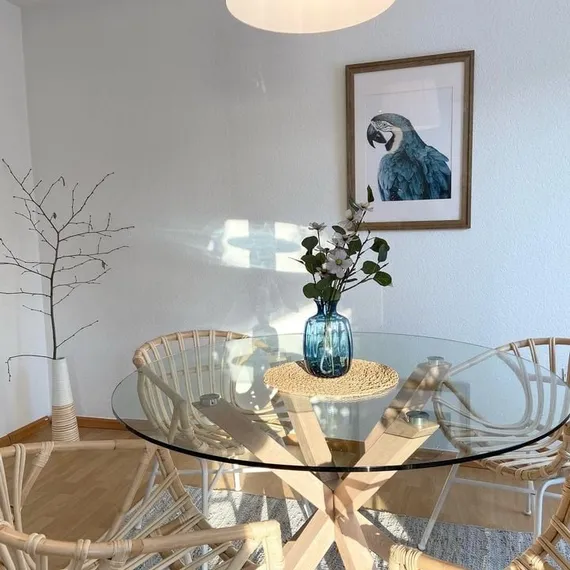 Стол Argo Ø120 см, стеклянная столешница, светлые ножки