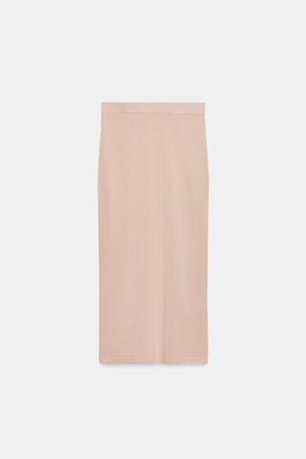 ZARA ТРИКОТАЖНАЯ ЮБКА МИДИ, ТЕЛЕСНО-РОЗОВЫЙ