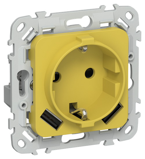 FLITE Розетка 1-местная с заземлением с защитными шторками 16А с USB A+A 3,1А безвинтовое крепление РСЮша11-1-ФлЖК желтый карри IEK