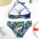 Женский раздельный купальник с растительно-анималистическим принтом (Размер: XL) (Цвет: синий)