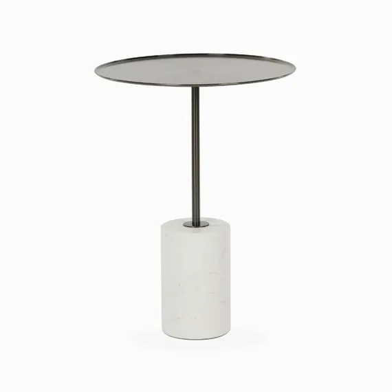 Кофейный столик Brasil 3, Ø45х61 см, белый мрамор, черная сталь